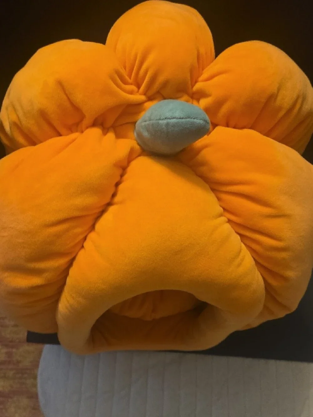 Plush Orange Pumpkin-Shaped Cat Bed With Removable Pillow.